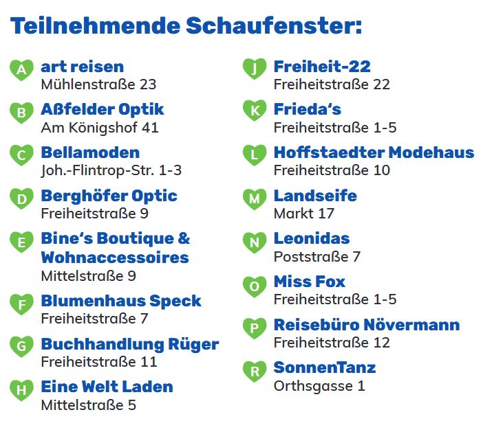 Teilnehmende Geschäfte beim Mettmanner Schaufenster-Wettbewerb 2025